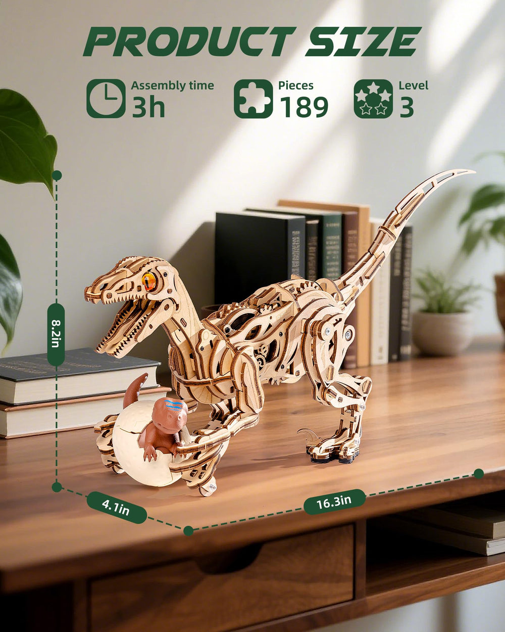 ROKR Velociraptor S-shaped tail balances the model for true-to-life stance.