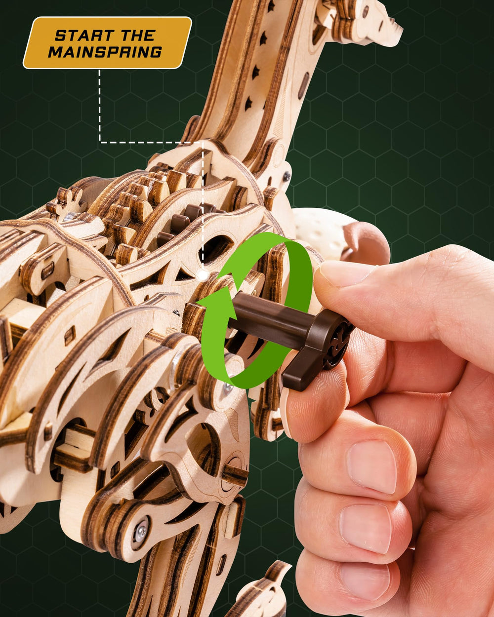 ROKR Velociraptor walking mechanism demonstrates smooth, lifelike motion for hands-on learning.