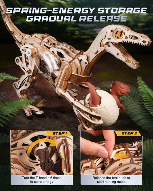 ROKR Walking Dino transparency display reveals the gear train in motion for hands-on insight.