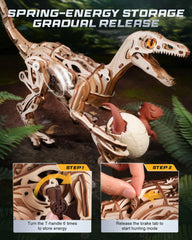 ROKR Walking Dino transparency display reveals the gear train in motion for hands-on insight.