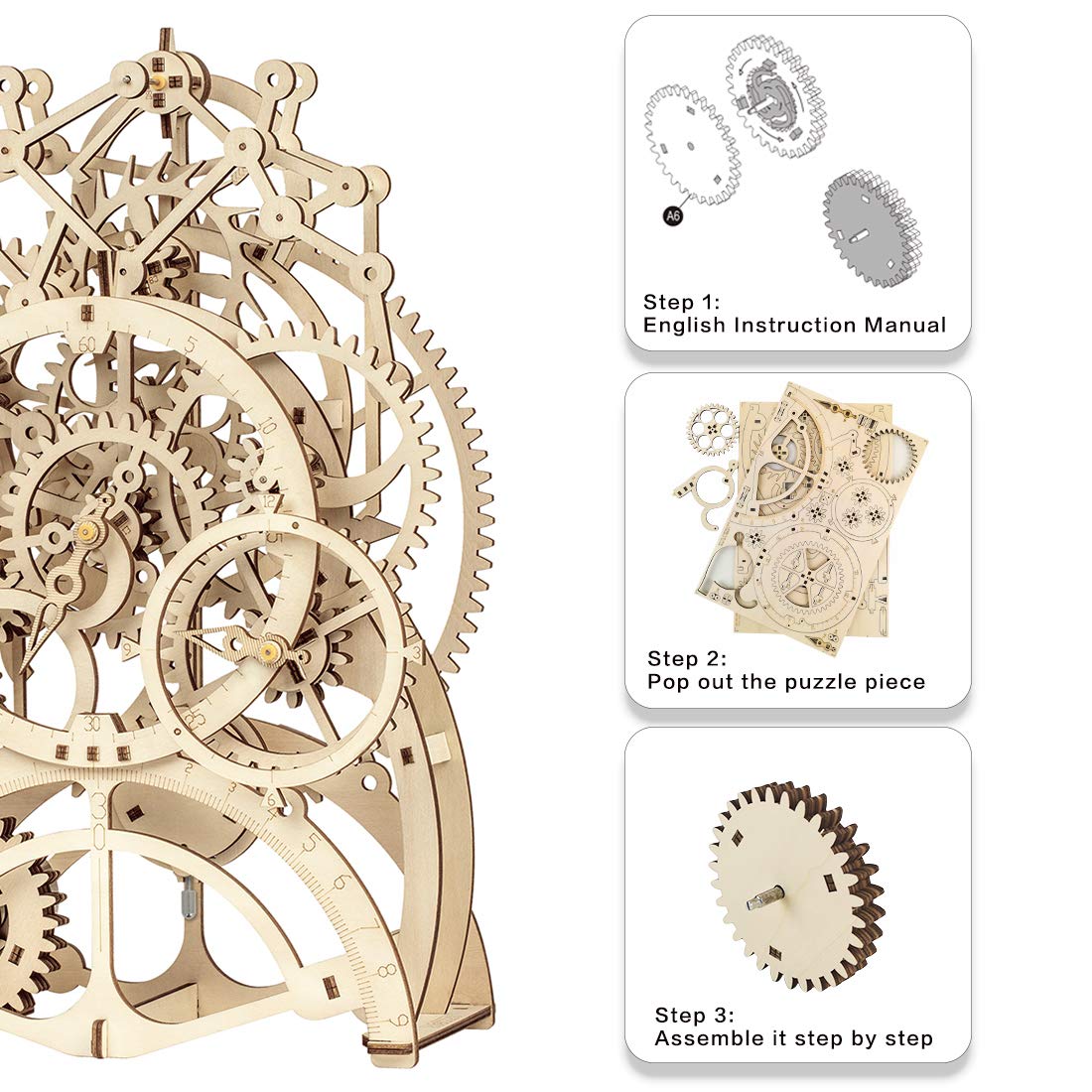 ROKR wooden clock puzzle with decorative design for office or home decor