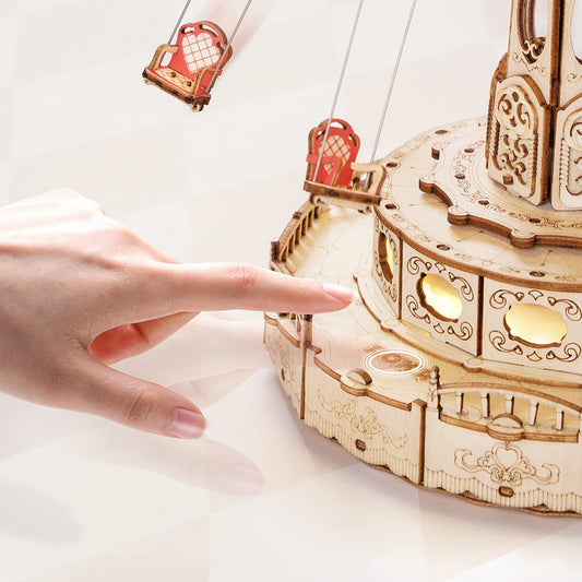 ROKR wooden music box movement shown driving gears and smooth motion.