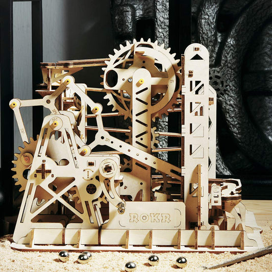 ROKR wooden puzzle gears showing intricate gear system and mechanical creativity