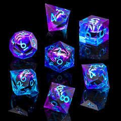 Role Dice Beholder Dragon Eye DND dice in blue purple for immersive gameplay.