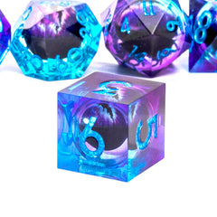Premium resin with blue purple swirl catches light during rolls.
