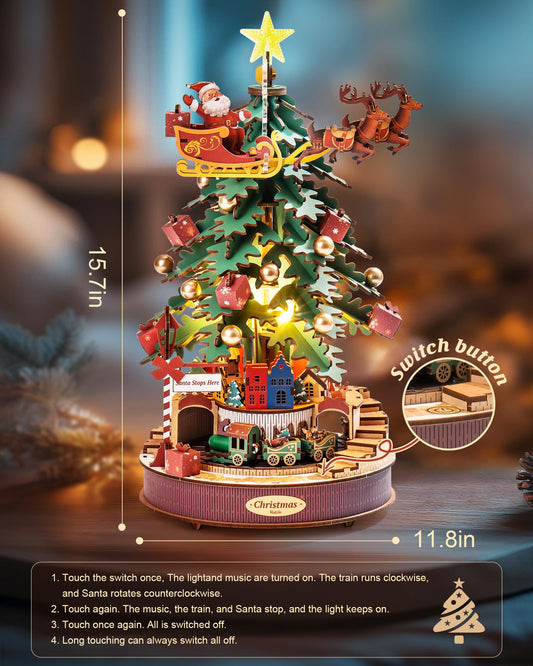 Rolife 3D puzzle dynamic mode highlights train circle and Santa spin for lively holidays