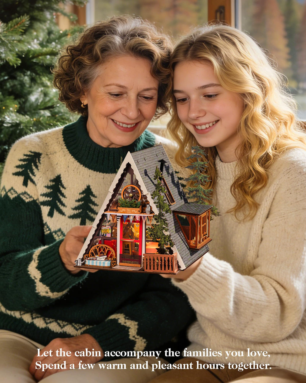 Rolife A-Frame Cabin windows highlight tiny light-catching details for display.
