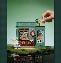 Rolife Alice's Tea Store detailed wooden flowers add natural charm.