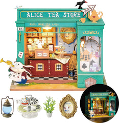 Rolife Alice's Tea Store mini house assembled for display and imaginative play.