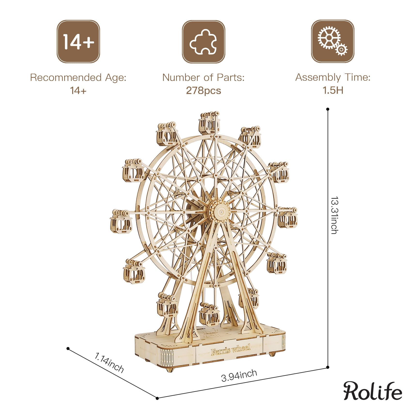 Rolife assembled Ferris Wheel size 283 x 100 x 338 mm on shelf