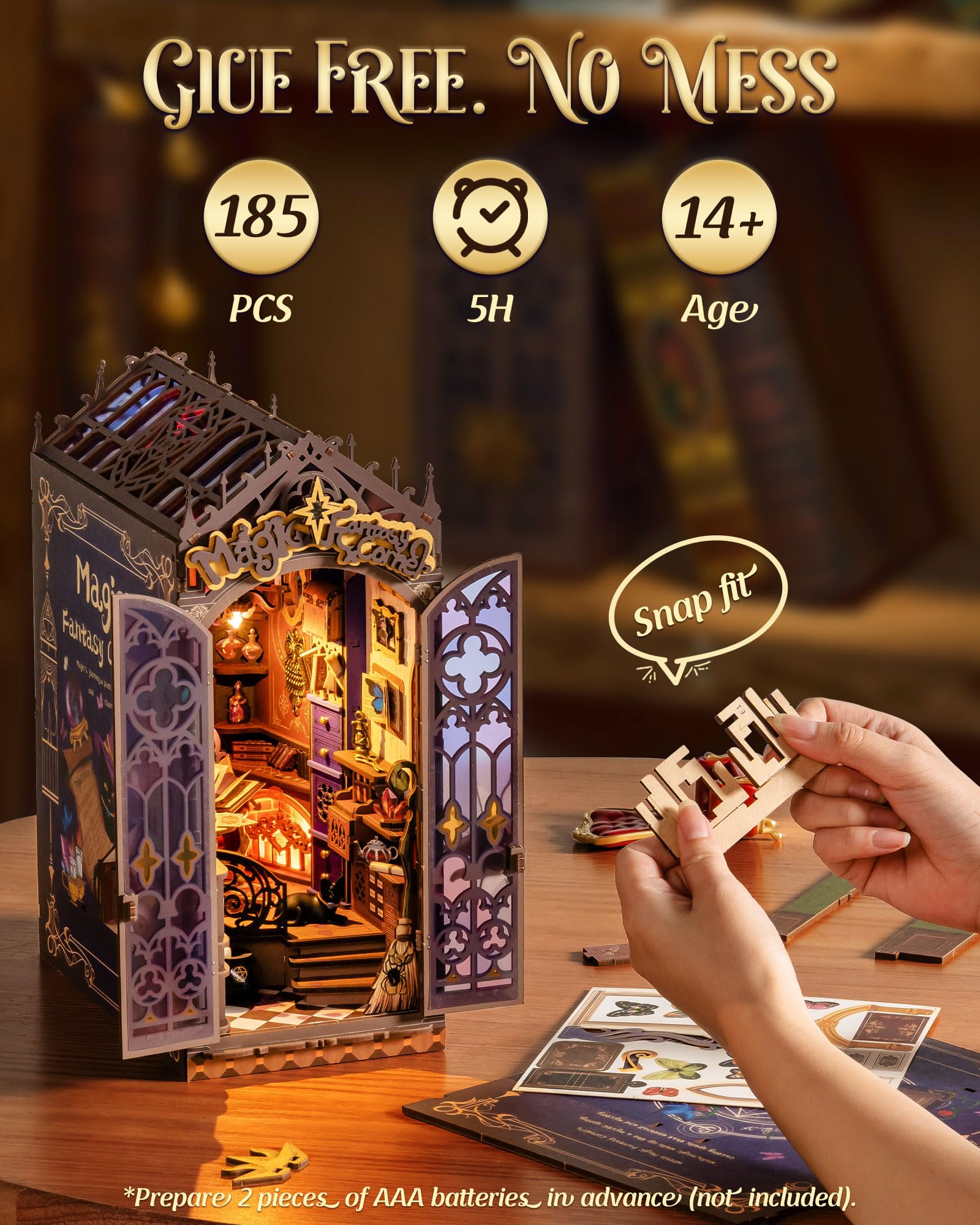 Rolife Book Nook Kit Spellbooks: detailed tomes invite storytelling.