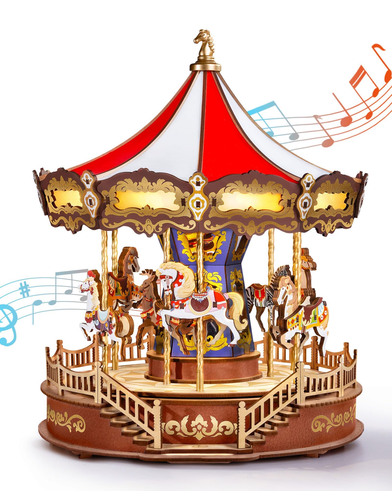 Rolife carousel music box assembly parts for a satisfying build.