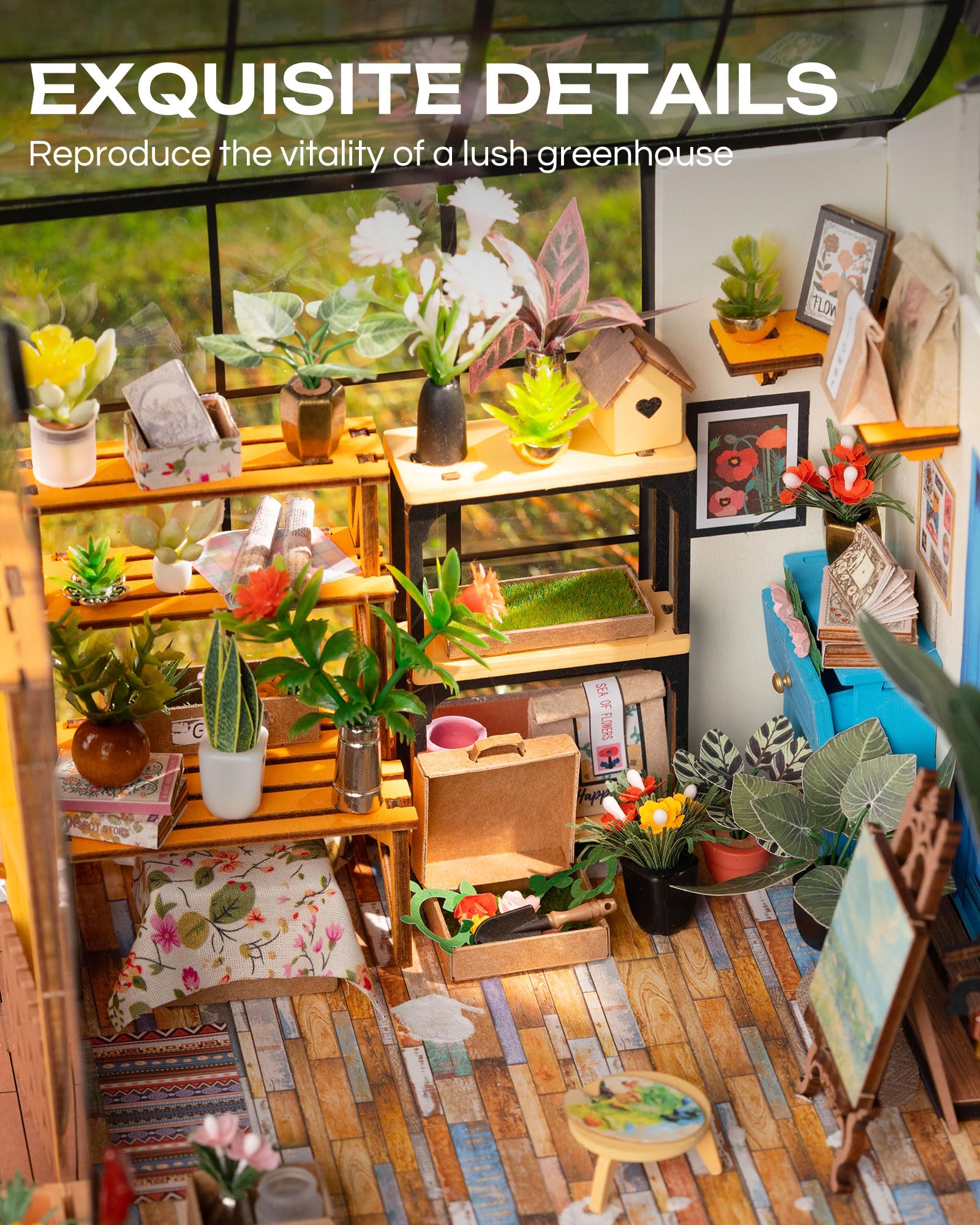 Rolife Cathy's Flower House snap-fit details come alive with the crystal window wall.