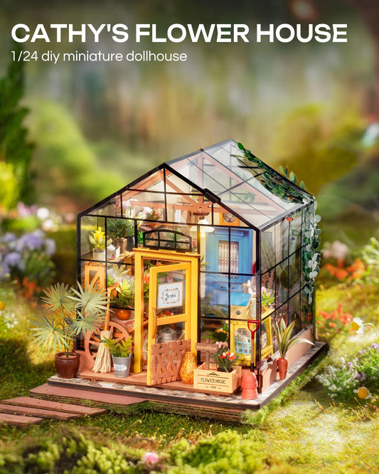 Rolife Cathy's Flower House LED glow lights the scene for warm cozy ambiance in any room.