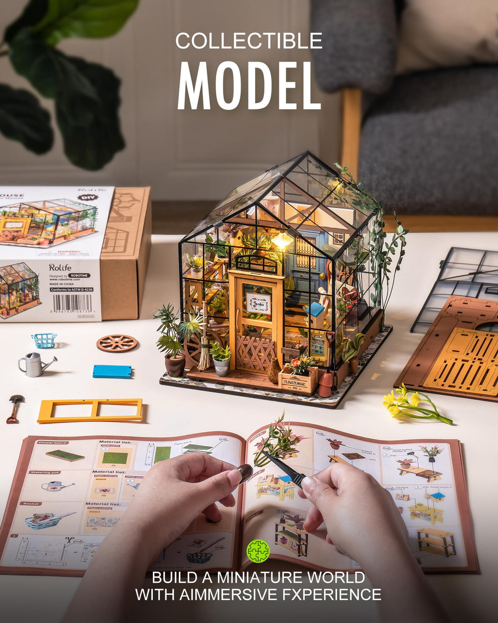 Rolife Cathy’s Greenhouse packaging highlights beginner-friendly assembly