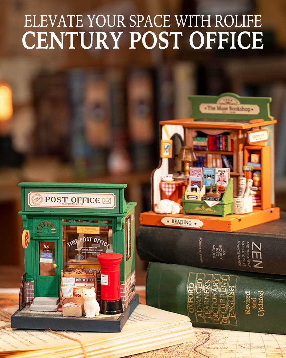 Rolife Century Post Office desk display elevates your shelf with mini charm