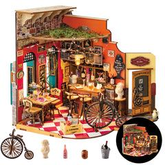 Rolife Cheers Bar Dining miniature scene opens; ideal bookshelf display.
