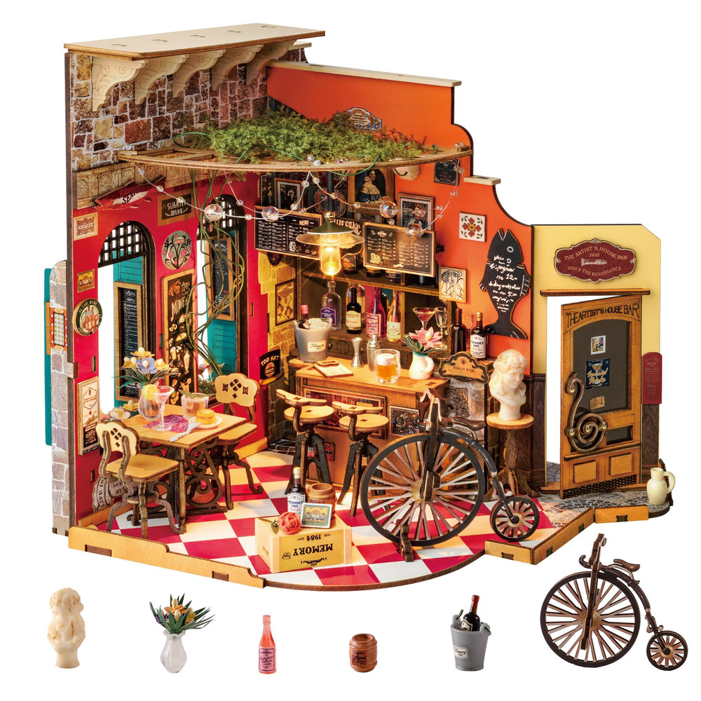 Rolife Cheers Bar & Dining miniature kit semi-open design for cozy display.