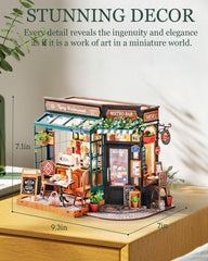 Rolife miniature furniture set provides authentic scale details for realistic-looking setup.