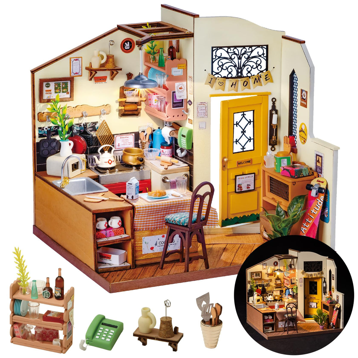 Rolife Cozy Kitchen Kit front view showcases a calm crafting experience.