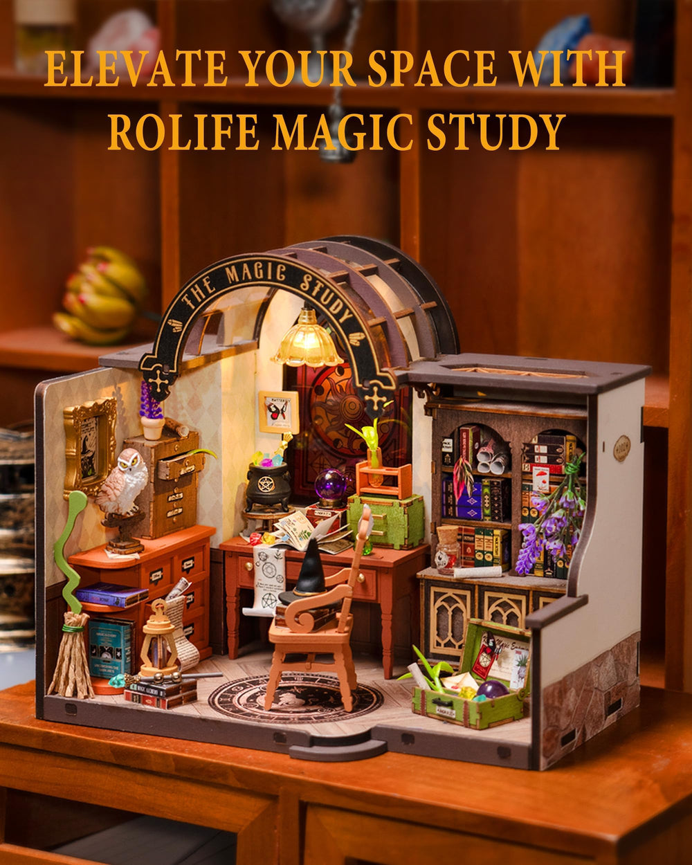 Rolife diorama-ready setup with lighting, ideal for gifting or display.