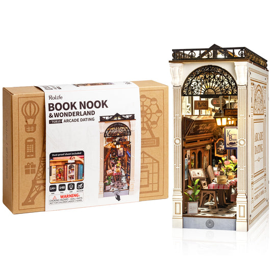 Rolife DIY Book Nook Kit with glue-free, snap-fit assembly.