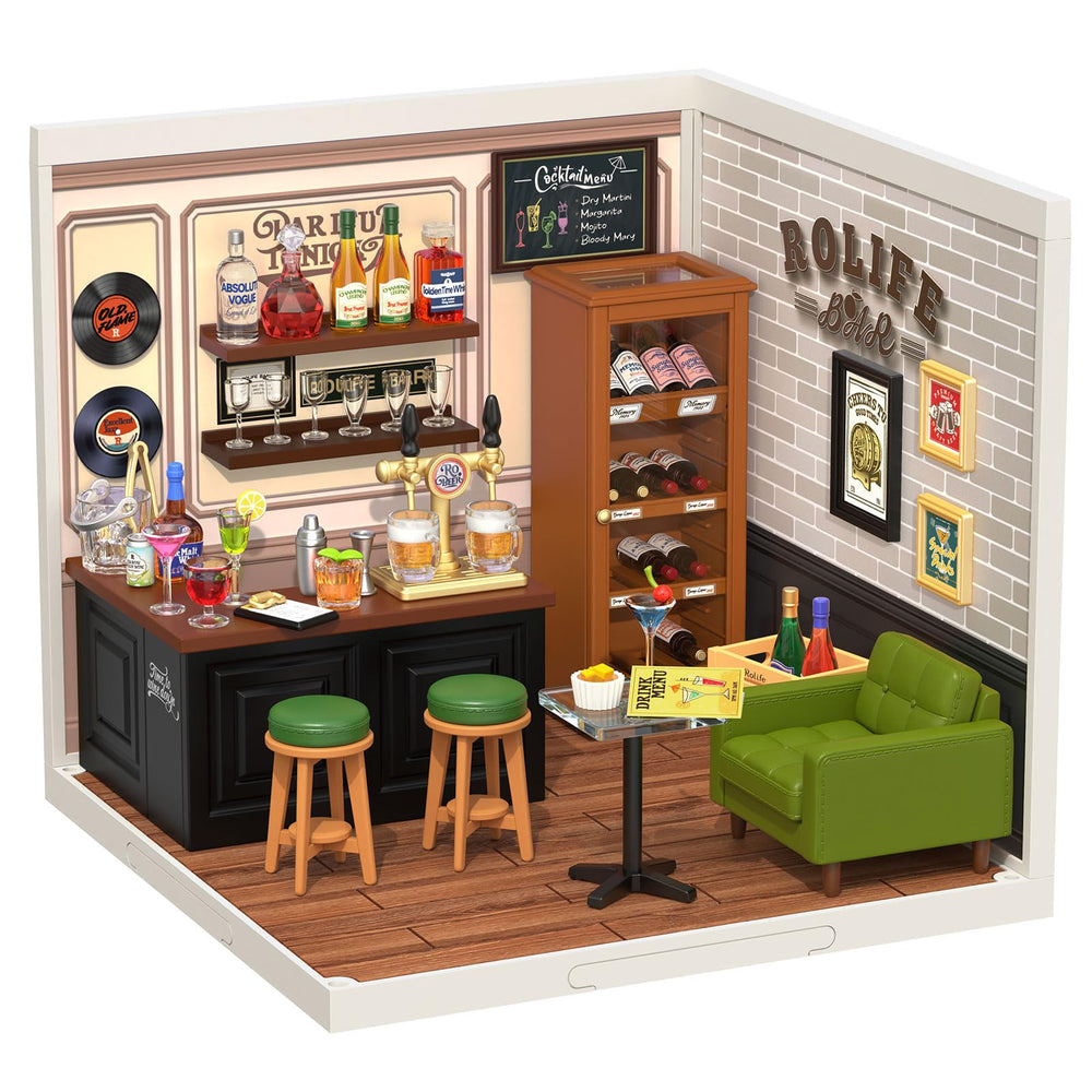 Rolife DIY miniature leisure bar assembly for tabletop display