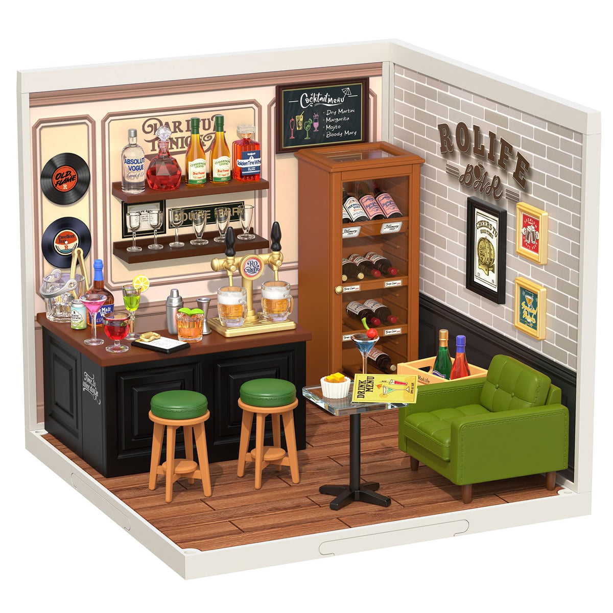 Rolife DIY miniature leisure bar assembly for tabletop display