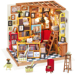 Rolife DIY miniature dollhouse bookstore room kit for cozy display and play