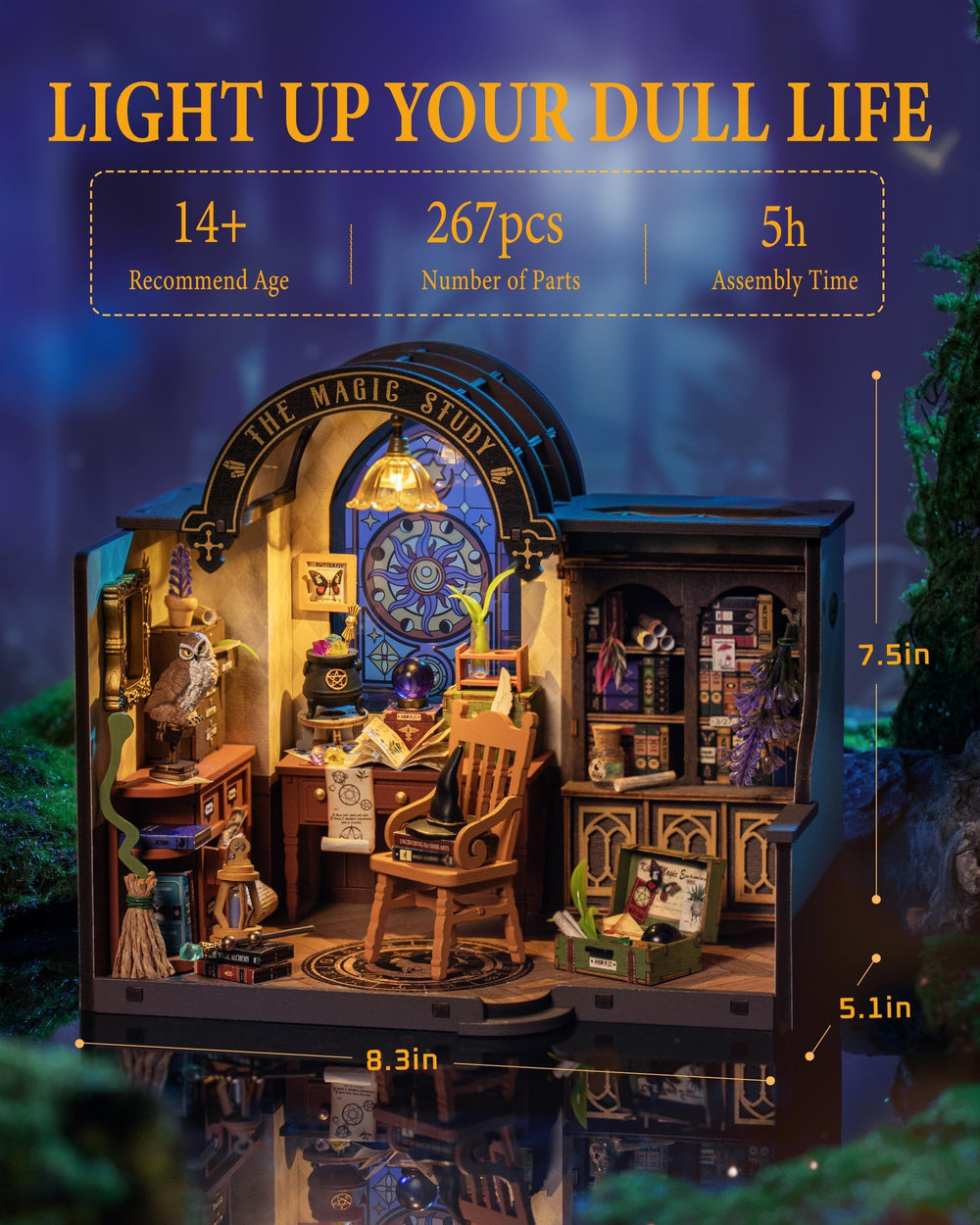 Rolife DIY Miniature House Kit assembly scene showing 267 parts and steps.