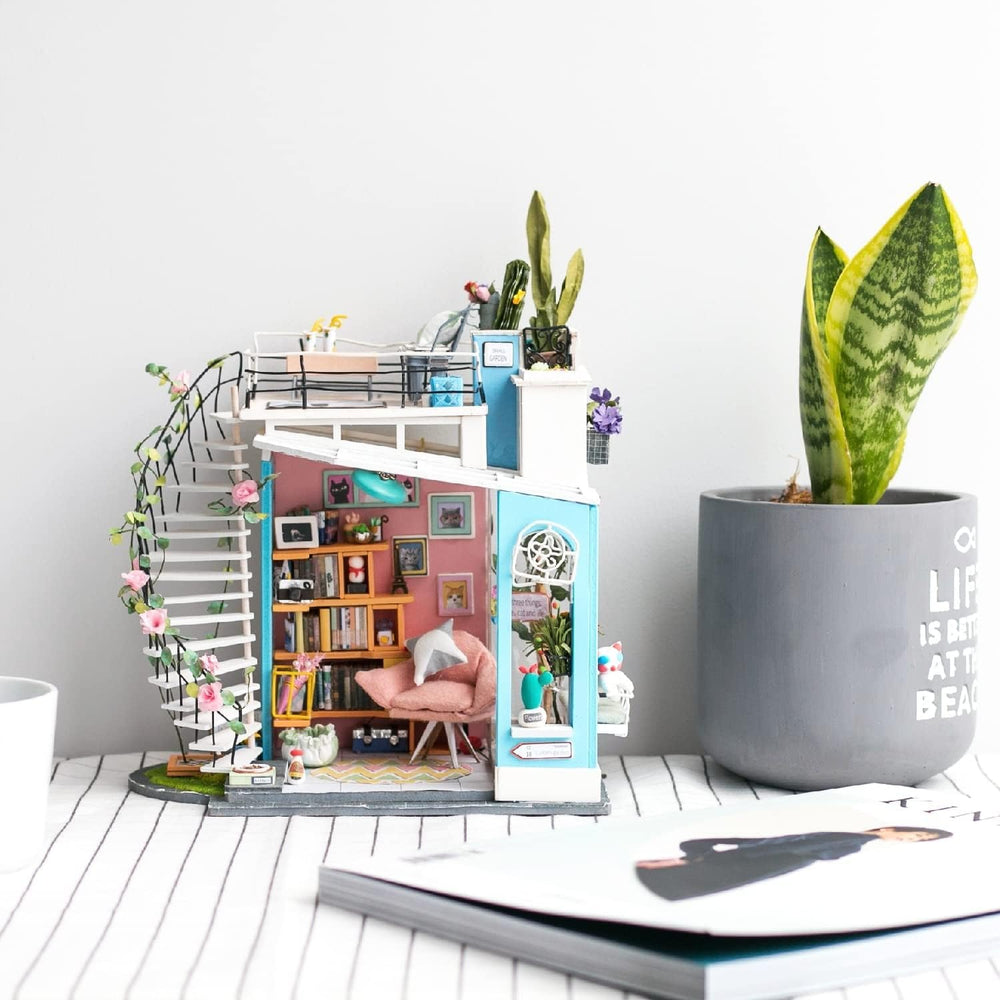 Rolife Dora's Rooftop loft area featuring a staircase and shelves
