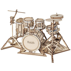Rolife drum kit 3D puzzle parts show laser-cut precision for easy pop-out assembly