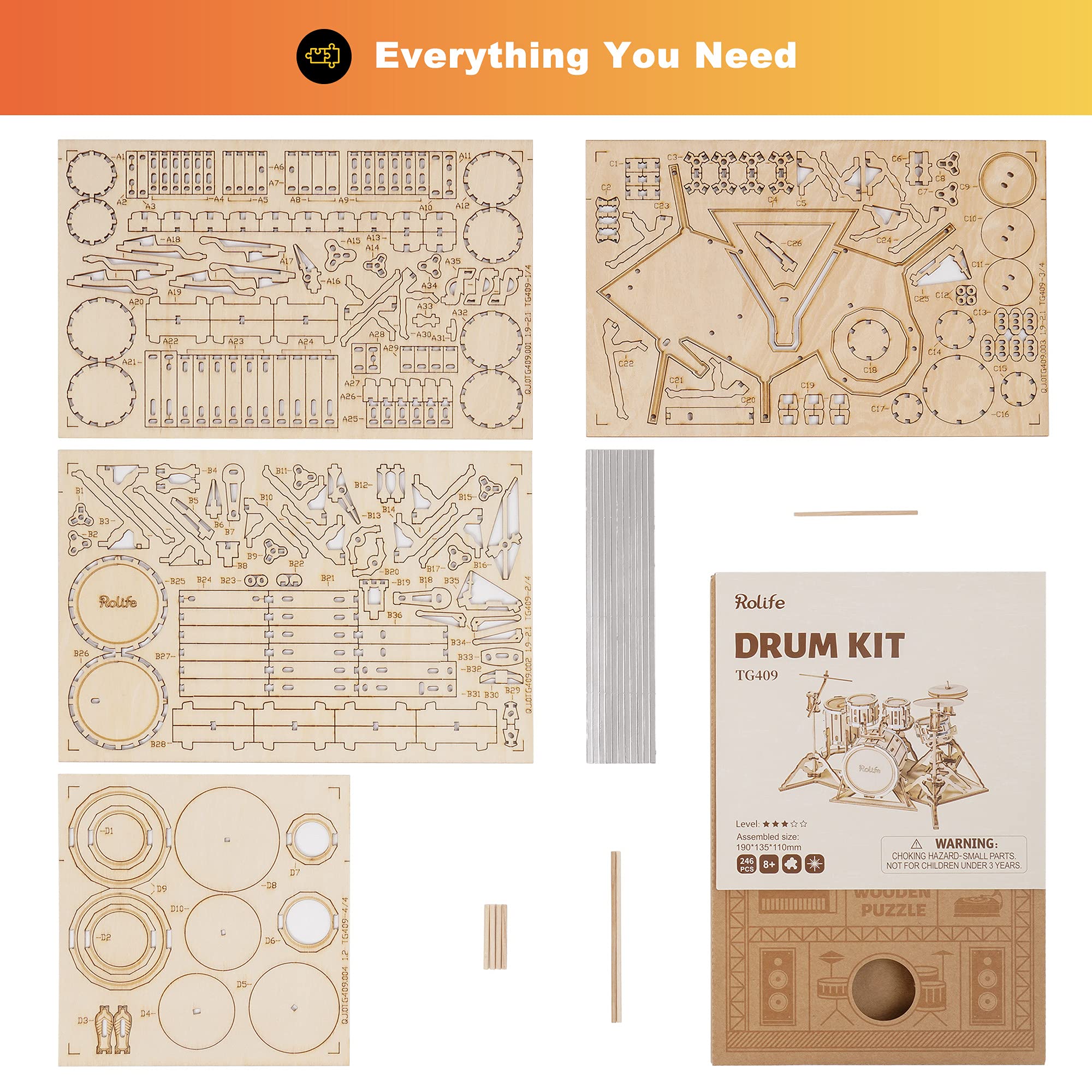 Rolife drum kit gift-ready packaging for puzzle lovers