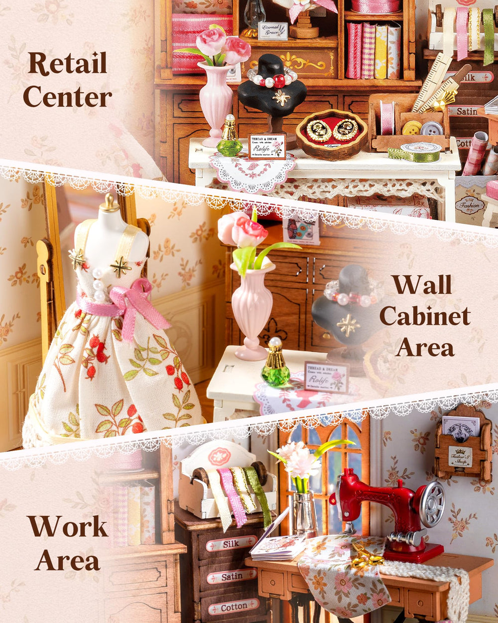 Rolife Elsa's Tailor Shop instruction guide shows clear steps.