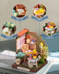 Rolife Fancy Tea Yard shelf display on a bookshelf