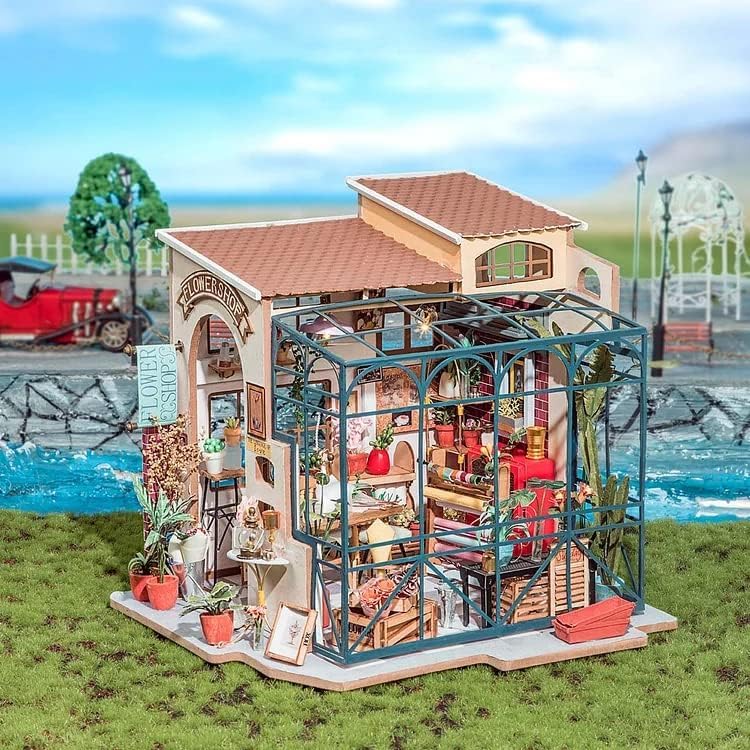 Rolife Flower Shop kit crafting process stage to spark creativity.
