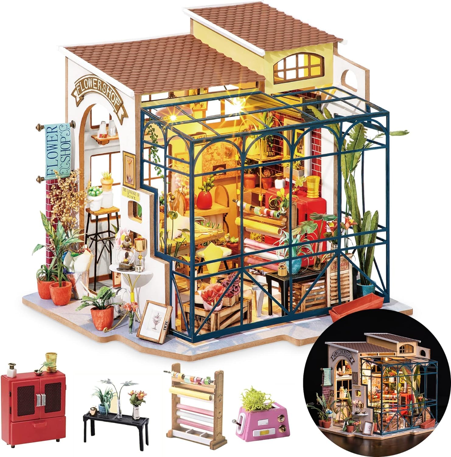 Rolife Flower Shop kit front view for cozy display and gifting.