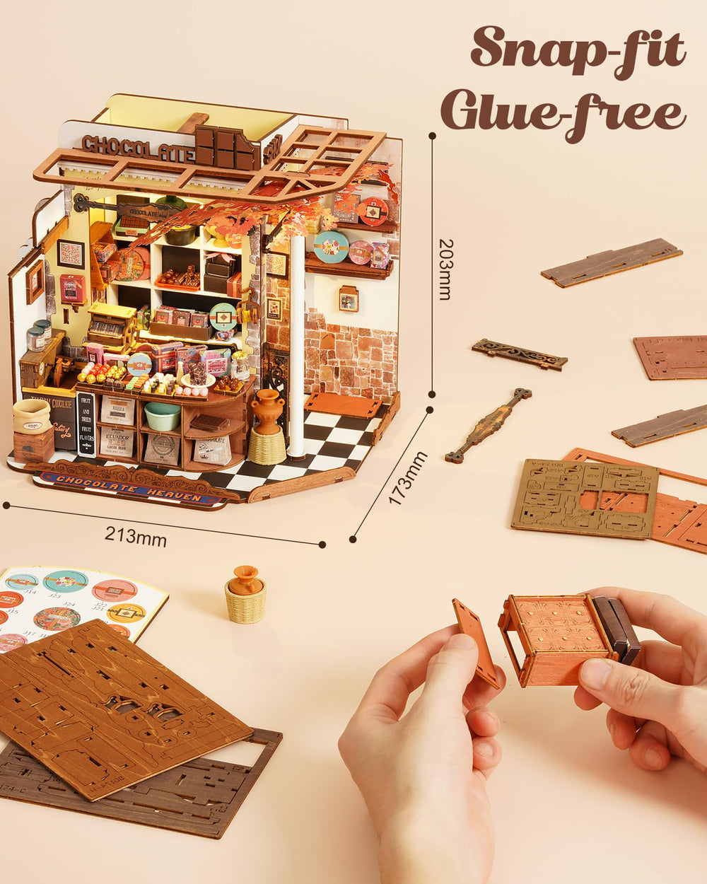 Rolife Henrys Chocolate Shop warm lighting boosts ambiance on any shelf.
