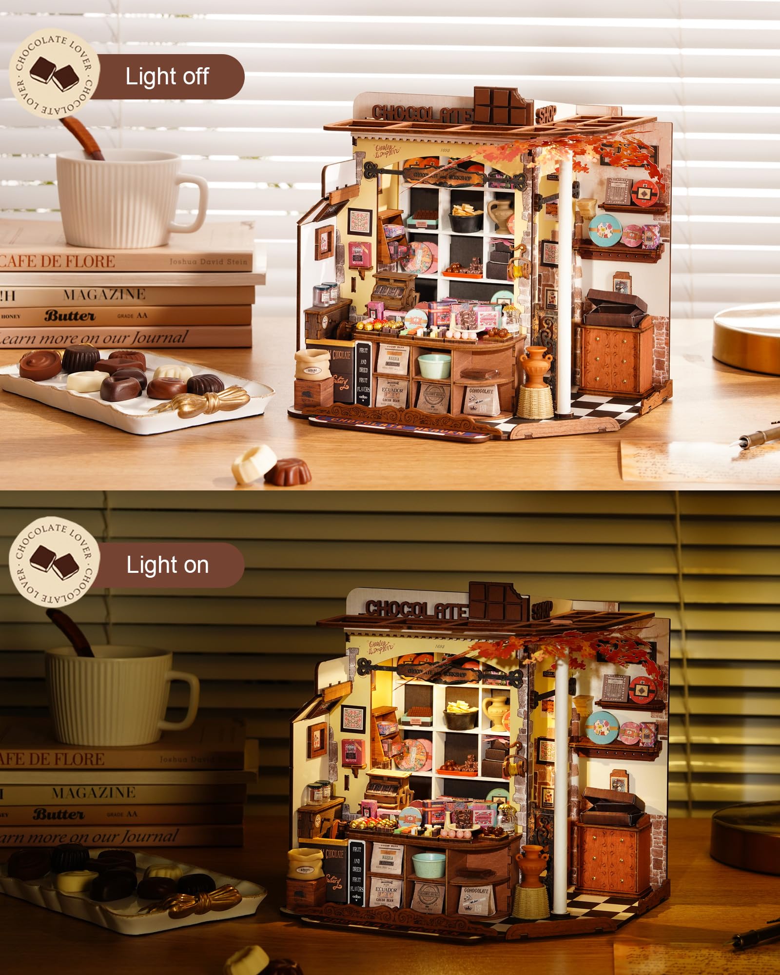 Rolife Henrys Chocolate Shop signage and shelves display for collectibles.