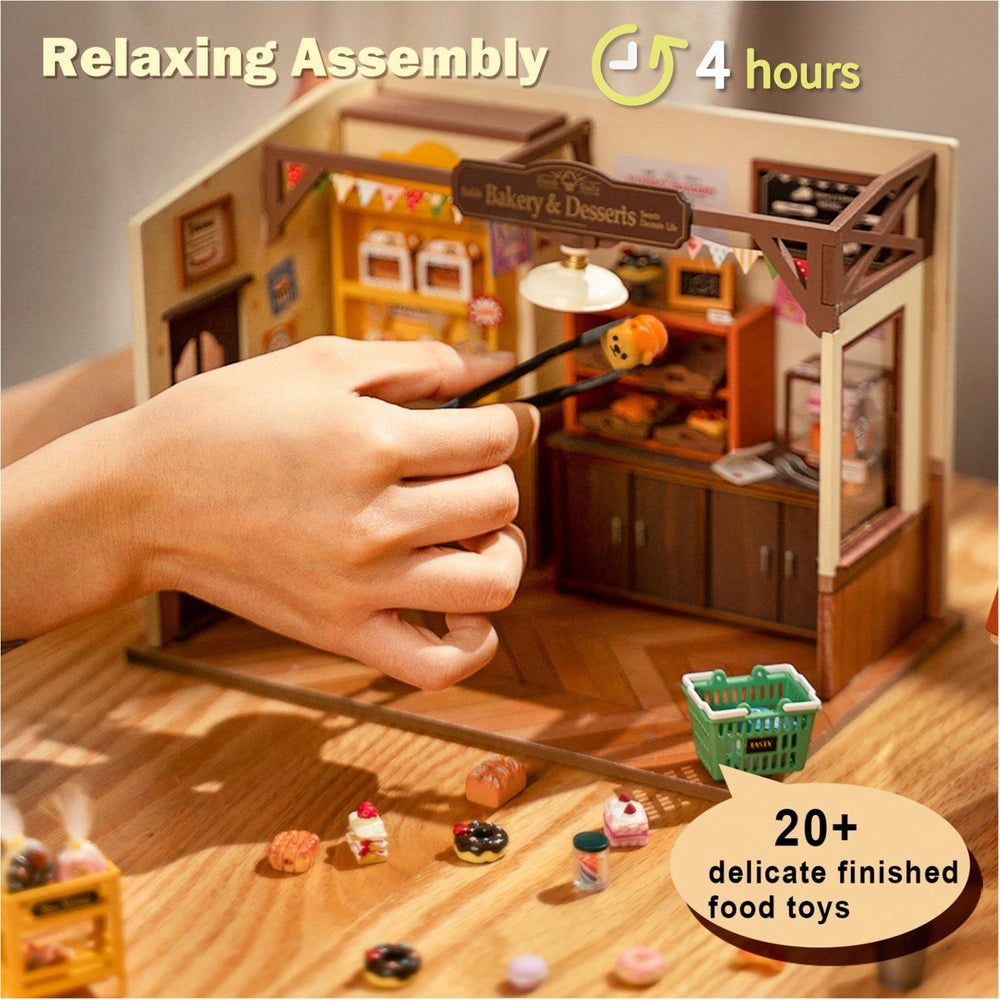 Rolife kitchen cabinets and figurines create authentic diorama scenes.