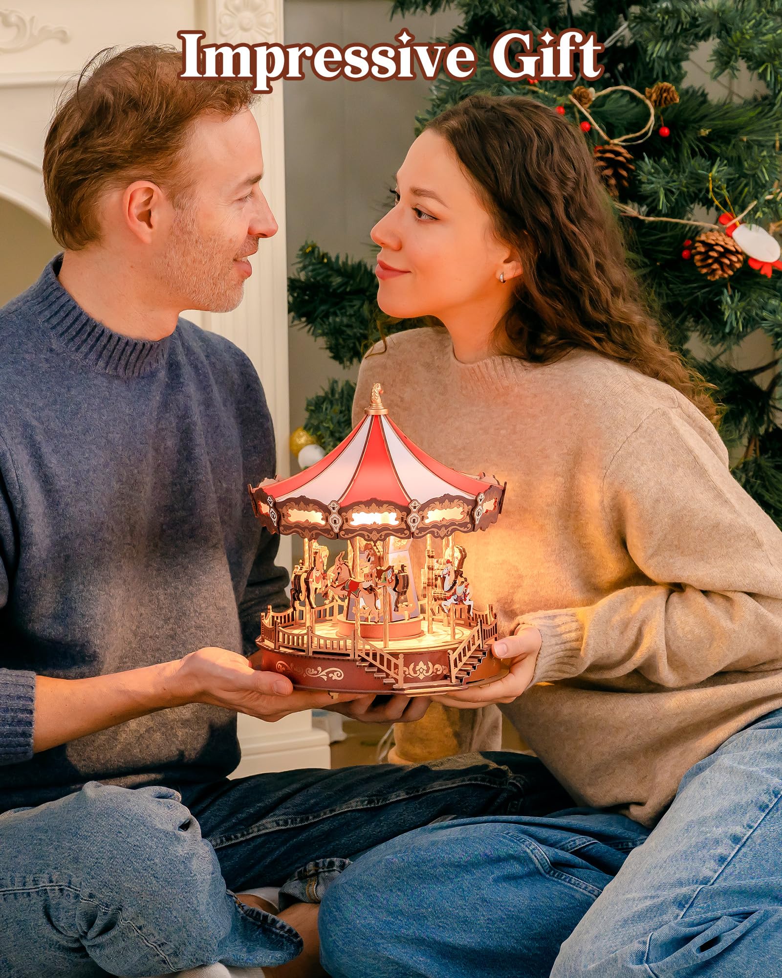 Rolife large nostalgia carousel visual for charming home decor.