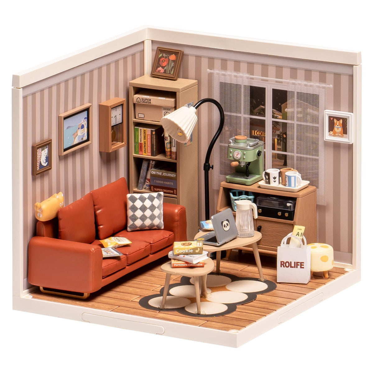 Rolife LED building blocks house kit close-up shows detailed components for quick creative builds.