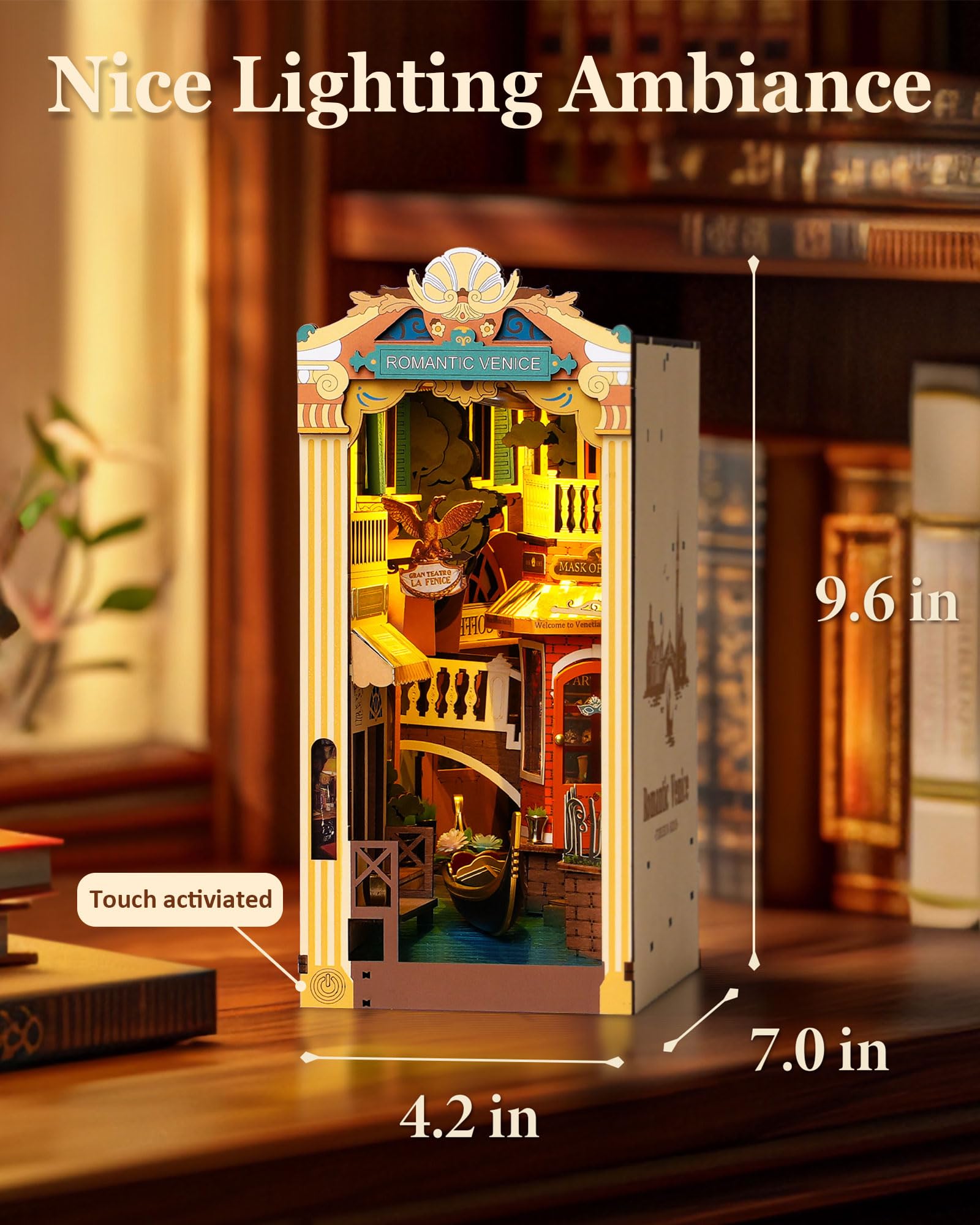 Rolife LED lighting view shows vibrant micro-city details with touch-activated illumination.