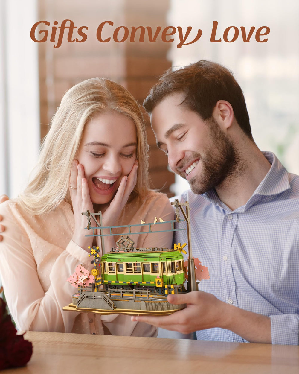 Rolife LED-lit tram glowing softly to create cozy home ambiance.