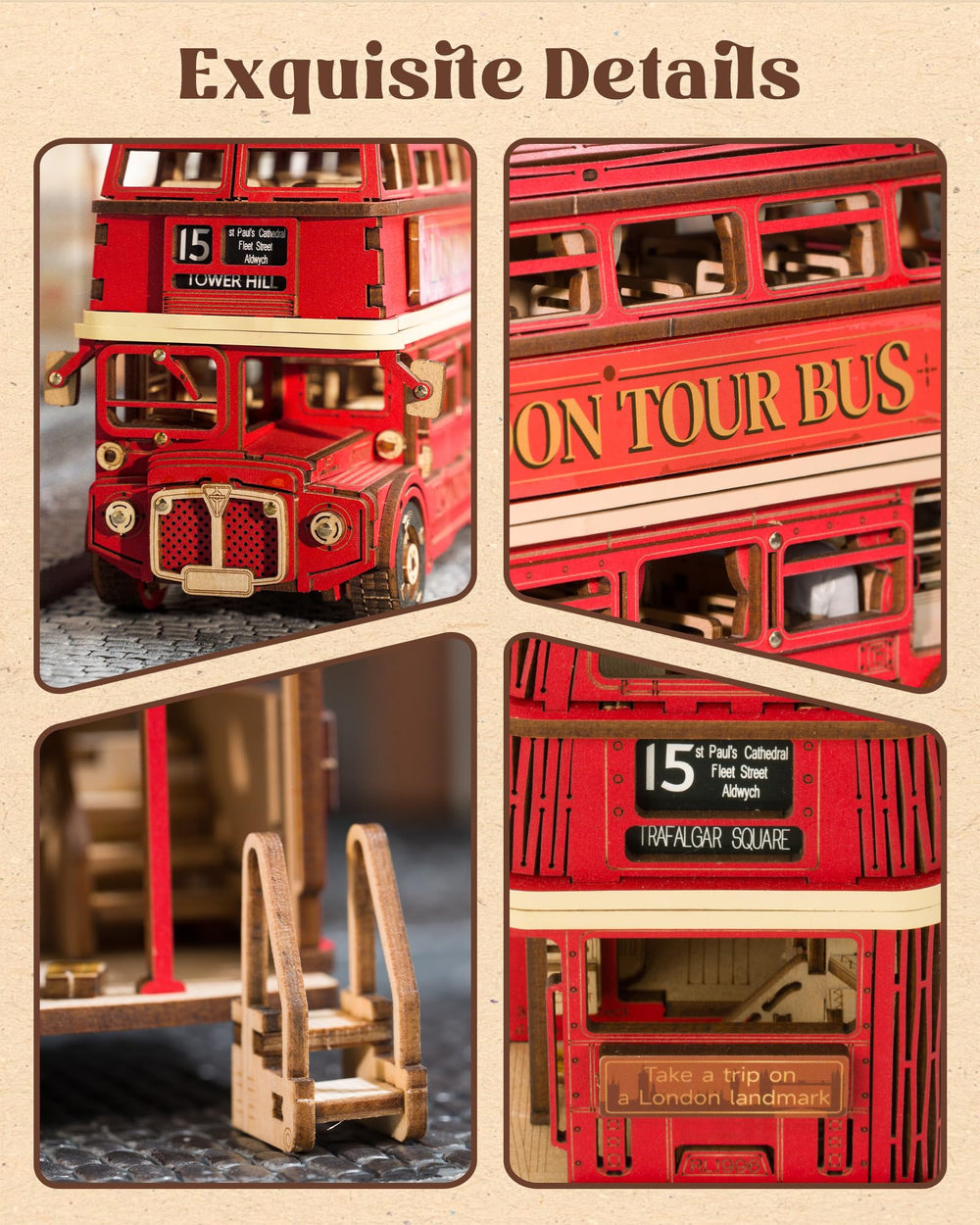 Rolife London Tour Bus wheels in motion for a realistic rolling feel.