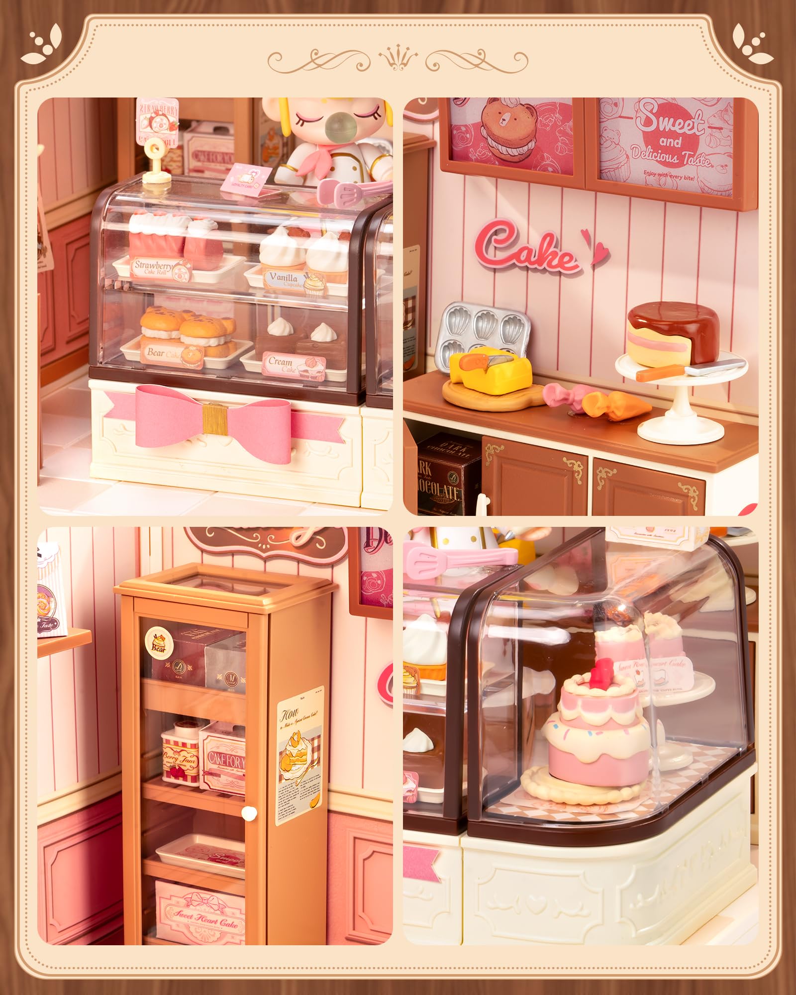 Rolife Mini Figures display ready setup with compact furniture and desserts