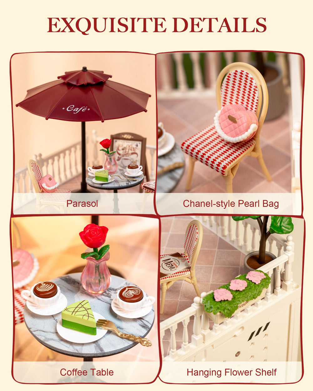 Rolife figures with garden diorama create a cozy retreat.