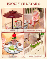 Rolife figures with garden diorama create a cozy retreat.