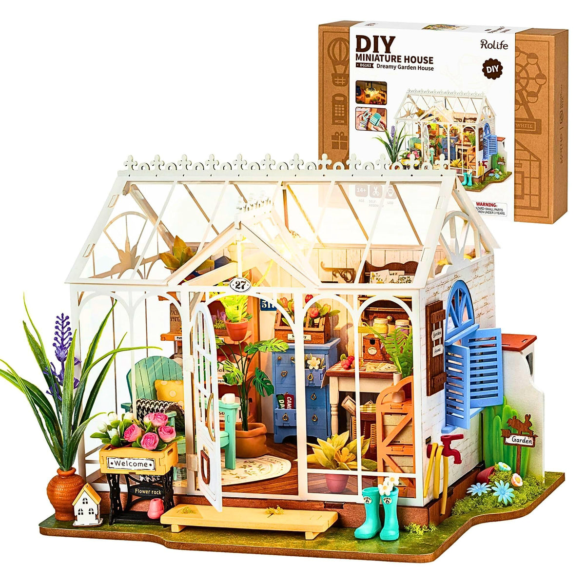 Rolife mini greenhouse kit being assembled for a calming hobby.