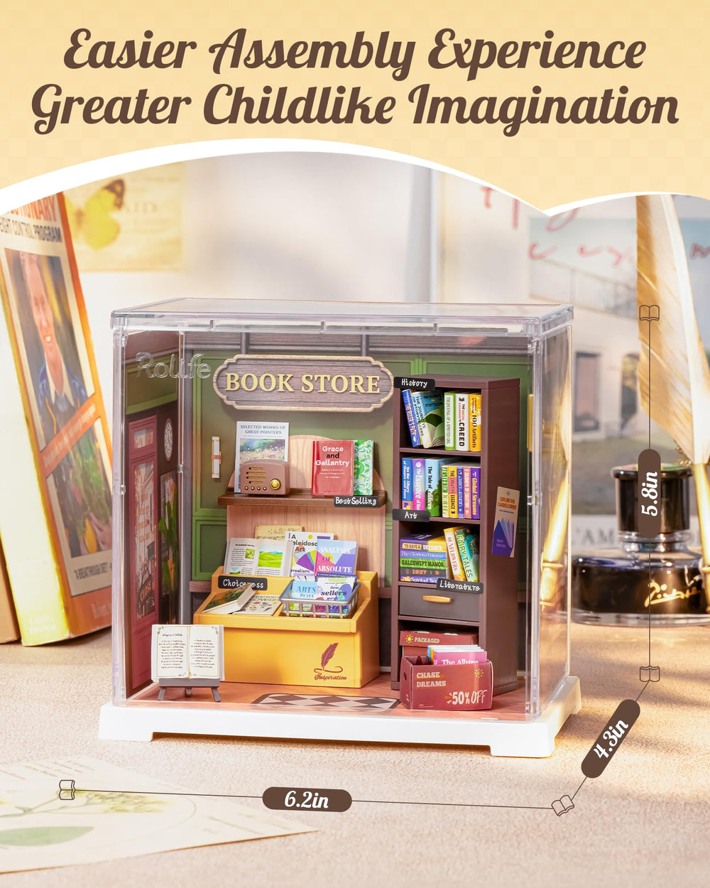 Rolife LED dollhouse scene glows softly for a cozy shelf display.